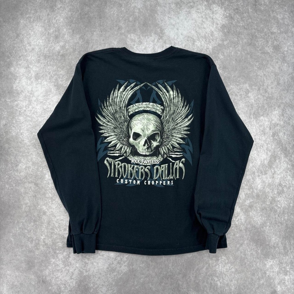 Biker Rick Farless Strokers Dallas Custom Choppers Graphic Long Sleeve Size M
